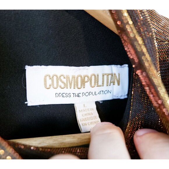 Cosmopolitan Dress the Population Alex Gold Metallic Animal Print Party Dress, L - Picture 10 of 12